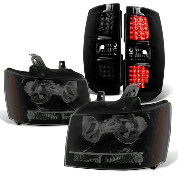 AKKON - For 07-14 Chevy Suburban Tahoe Black Smoked OE Headlights   LED Tail Brake Lamp Combo