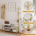 thumbnail image 4 of HOMEFORT Shoe Bench with 2 Hall Tree Coat Racks Stand, 35.4" Industrial Entryway Bench 3 Tier Shoe Rack with 9 Hanging Hooks for Hallway Bedroom, White Marble Board and Gold Tube, 4 of 7