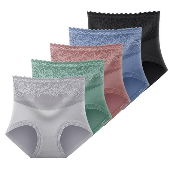 Xmarks 5 Pieces Sexy Underwear for Women Ladies Seamless Brief Womens Lace Panties 121-143LBS