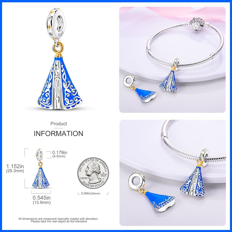 925 Sterling Silver Nossa Senhora Aparecida Dangle Charm with Zircon - Fits DIY Bracelets for Women