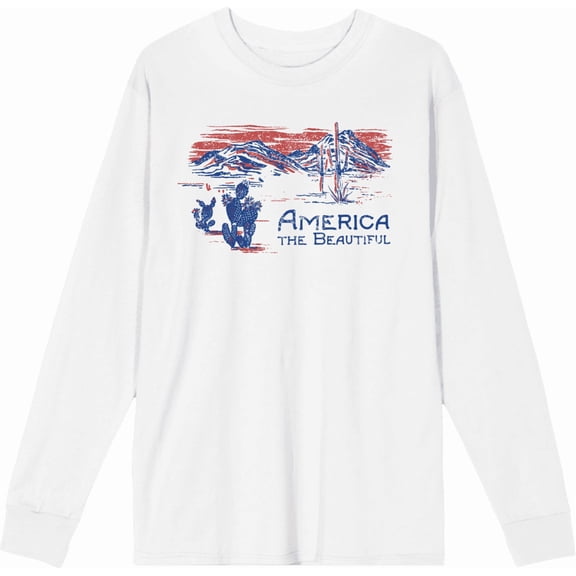 Americana America The Beautiful Crew Neck Long Sleeve Adult Tee
-Medium-White