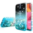thumbnail image 2 of For Samsung Galaxy A21 Case w/ TPU Screen Protector Liquid Quicksand Glitter Cute Bling Girls Women [Shock Proof] for For Samsung Galaxy A21 - Clear/Teal, 2 of 5