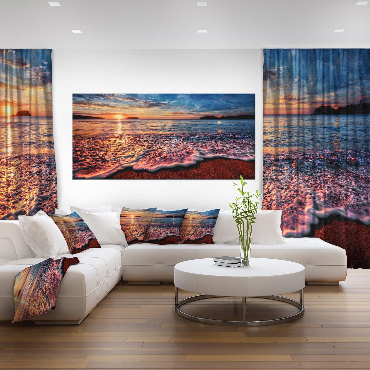 Designart Soirée paisible vue sur la plage Art mural sur toile