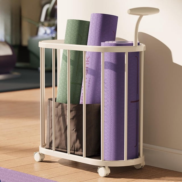 Feltree Multi-Functional Sports Equipment Storage Cart with 360° Swivel Wheels for Yoga Mats, Basketballs, and Badminton Rackets