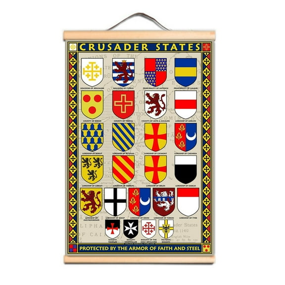 Vintage Knights Templar Wall Art Posters and Prints Wall Hanging Banner - Medieval Crusader Decor Scroll Painting Tapestry for Christian Warrior Fans 3,Multicolor,11.8X17.7 inches