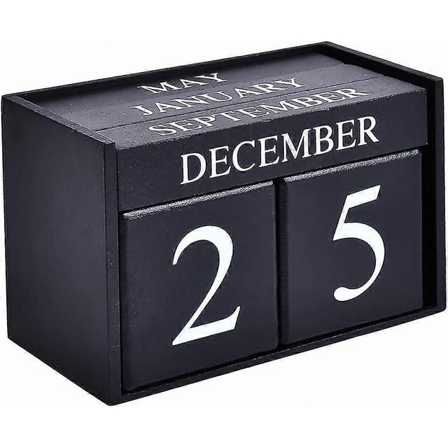 Wooden Desk Blocks Calendar - Perpetual Block Month Date Display Home Office Decoration,black_Perfect Gift