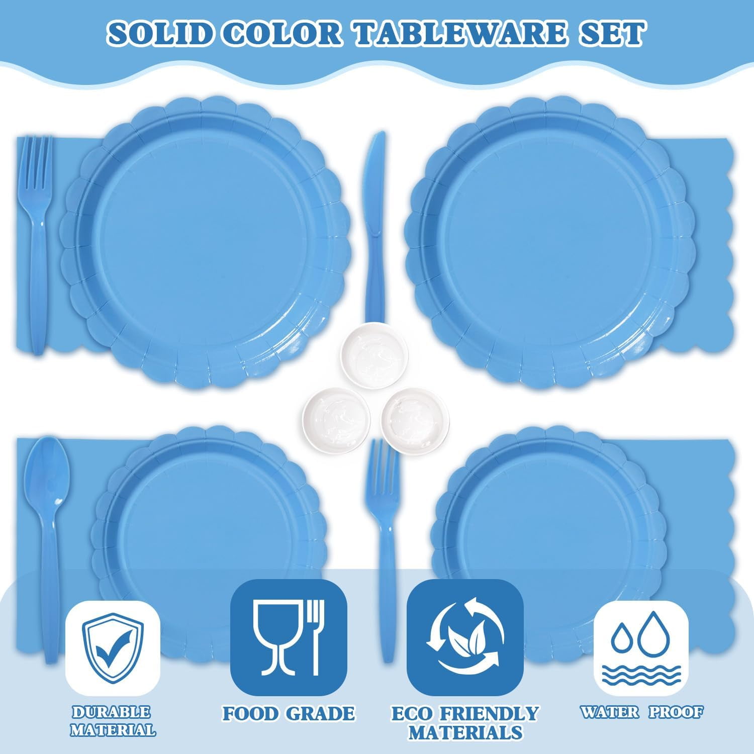 350 Pcs Blue Disposable Paper Plates and Napkins Set for 50, 9" Dinner Plates & 7" Dessert Plates, Tableware for Baby Shower, Birthday, Picnic, Party