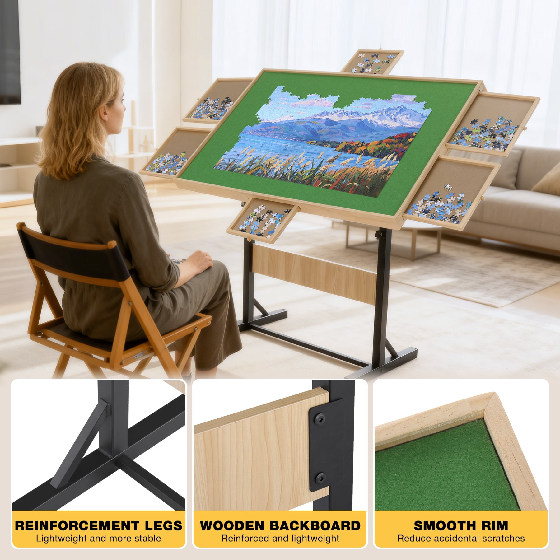 FUNTOK 2000 Pieces Puzzle Table with 6 Drawers, Adjustable Jigsaw Table in Height Angle Upgraded Stability Easy Sorting for Adults