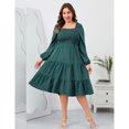 thumbnail image 3 of Plus Size Floral Dresses Women's Long Sleeve Square Neck Smocked Flowy Ruffle A Line Maxi Dress, 3 of 5