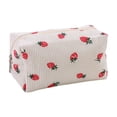 thumbnail image 2 of Beforeyayn Strawberry INS Style Pencil Bag, Cute large capacity stationery pouch for students, perfect for cosmetic storage, beige color, and fresh strawberry design., 2 of 6