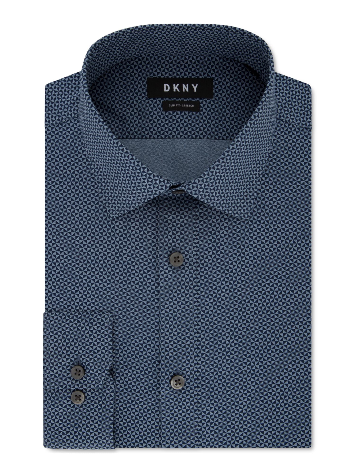 DKNY Mens Blue Geometric Collared Slim 
