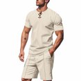 thumbnail image 1 of Eres Más Que una Prueba Puntuación Camisa Hombres Moda Cordón de Color Sólido Manga Corta Blusas con Cuello en V Conjunto de Cintura Elástica, 1 of 7