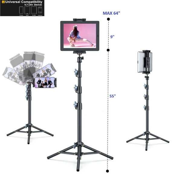 LINCO Adjustable 55" iPad Tripod Stand for iPad iPhone Samsung Smartphone Tablet Camera