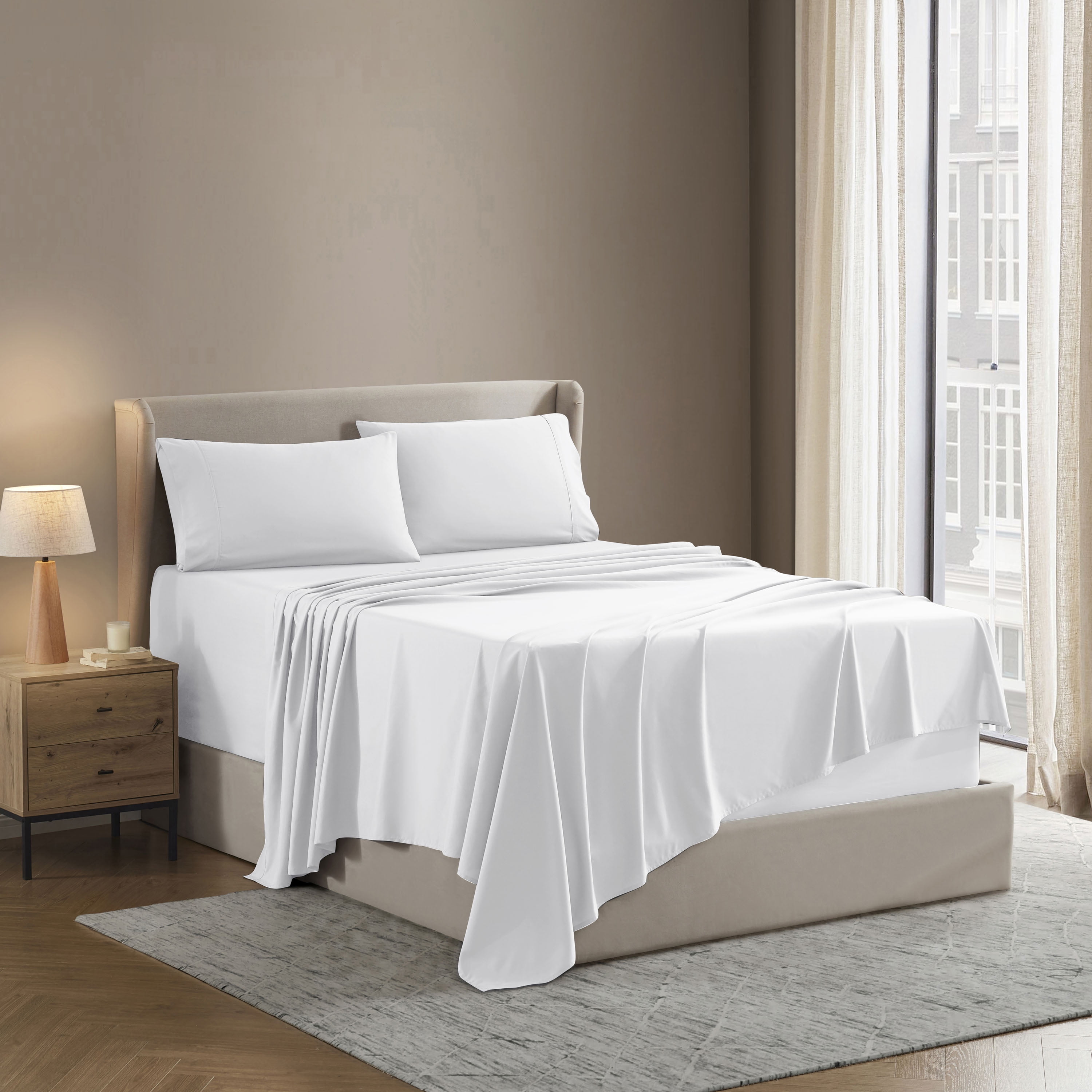 Lammaloe Full Size Sheets Set, Hotel Style Deep Pocket 4 Piece Bed Sheets, Luxury Soft Microfiber Sheet Sets, White