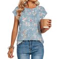 thumbnail image 5 of ASDFVBKG Womens Blouses Cozy Cap Sleeve Crew Neck T Shirts Fashion Vintage Floral Prints Color Relaxed Fit Loose Fit Clothing Sky Blue M, 5 of 5