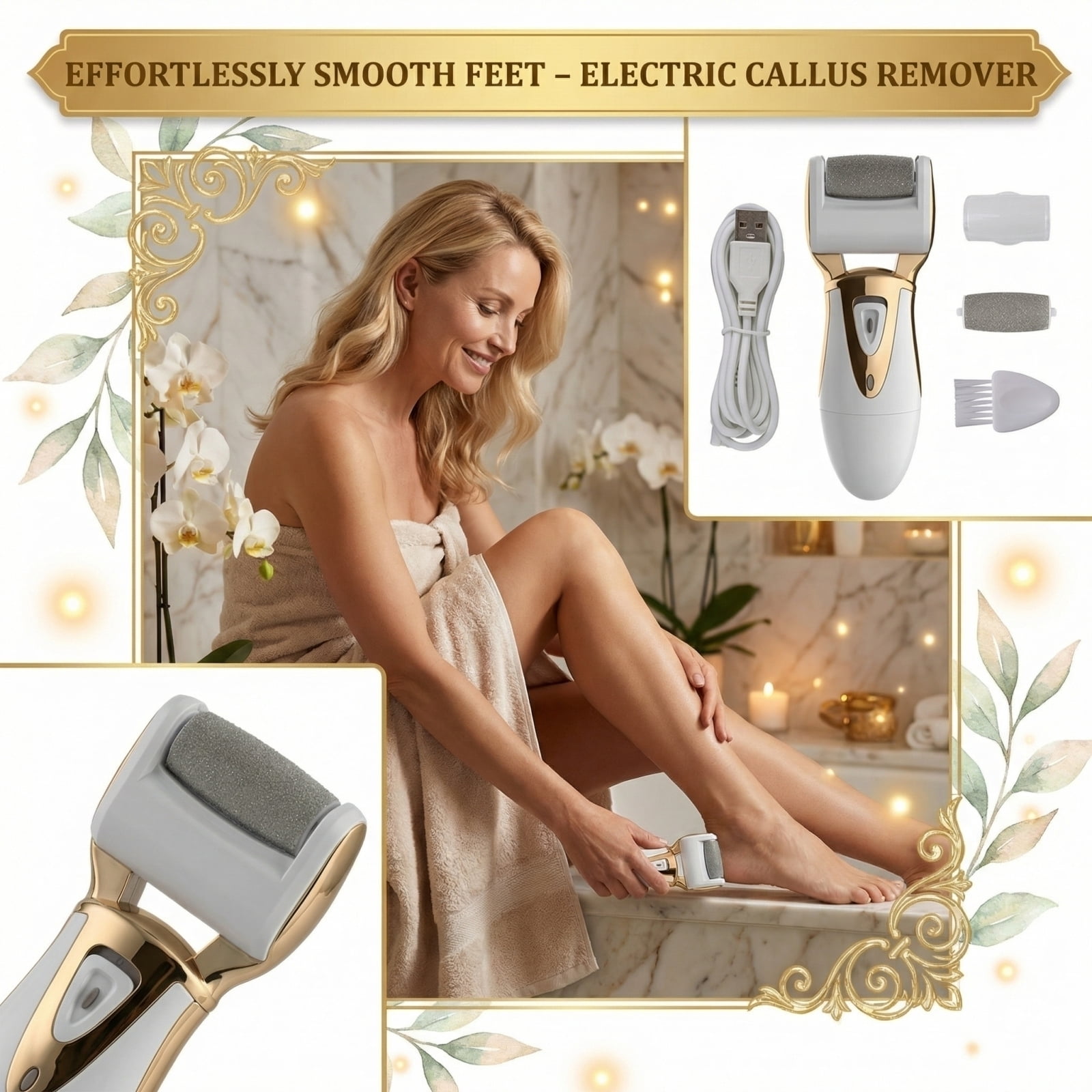 Electric Foot Callus Remover – Rechargeable Pedicure Tool for Dead Skin Removal, Professional At-Home Foot File with Extra Coarse Roller Head