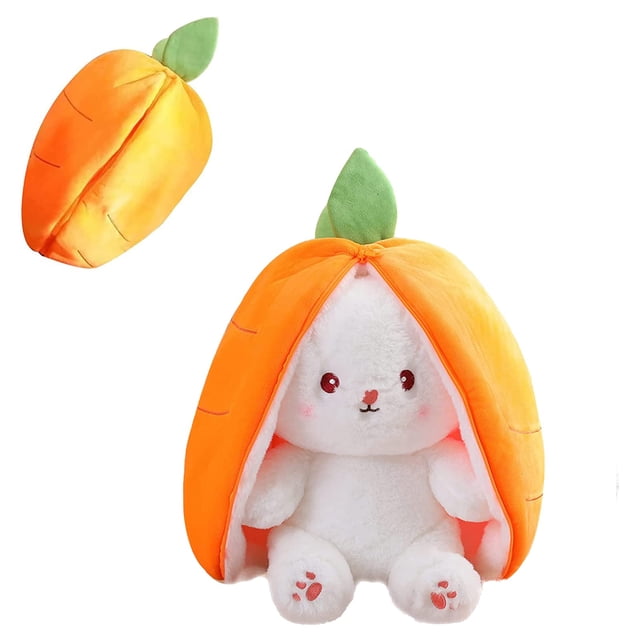 Peluche Mukorolee reversible con forma de zanahoria y fresa, conejito