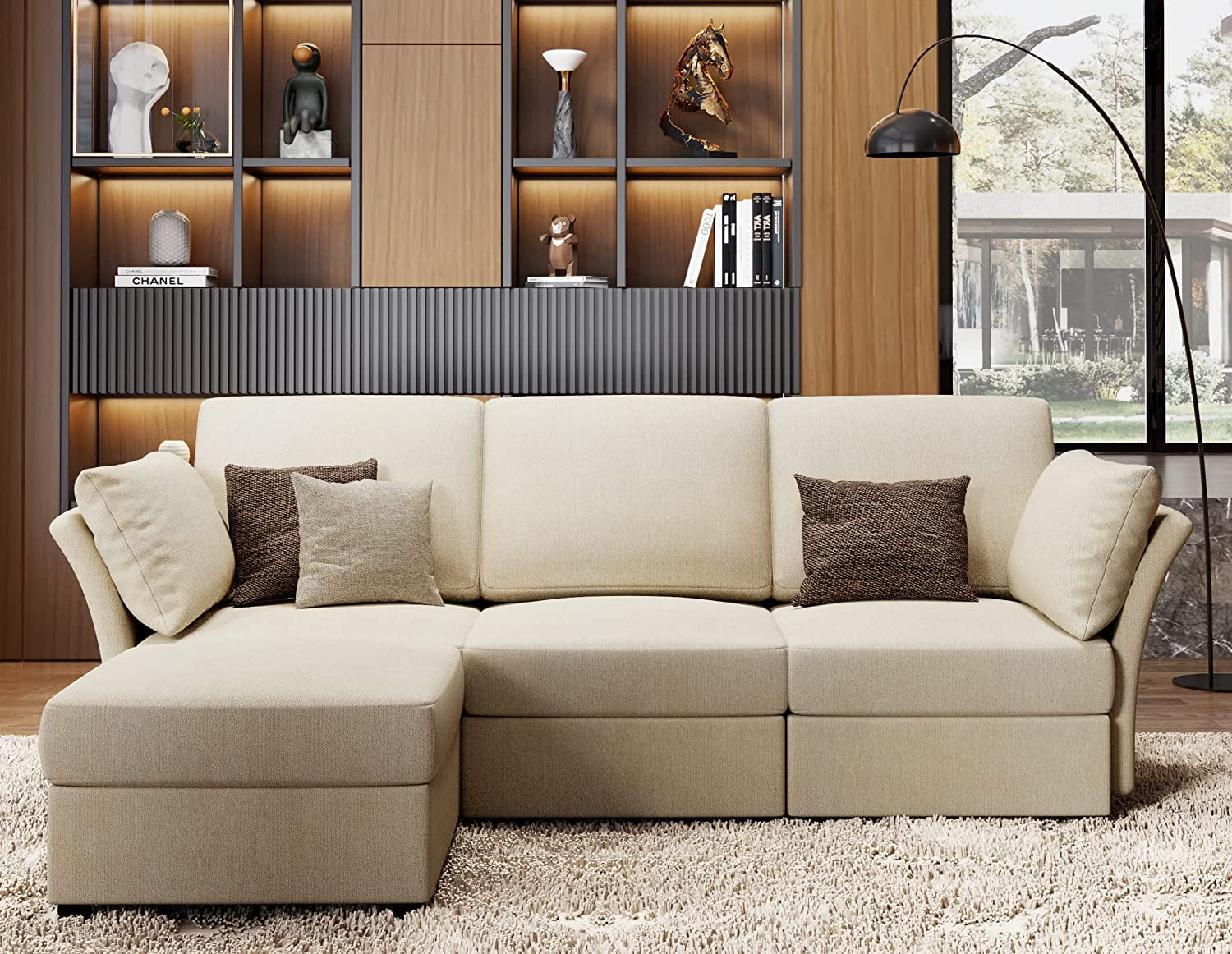 Amerlife Sectional Sofa, Modular Sectional Couch with Ottomans- 4 Seat ...