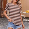 thumbnail image 3 of JTZGDY Womens Summer Tops Casual Puff Short Sleeve Striped/Polka Dot Print Crewneck Tunic Blouse Trendy Oversized Graphic T-Shirts Fashion 2025 Clothes Brown#02 XL, 3 of 6