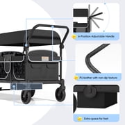 Reasea Stroller Wagon for 4 Kids,4 Seater Stroller Wagon with Adjustable Handles, 5-Point Safety Harness, Black