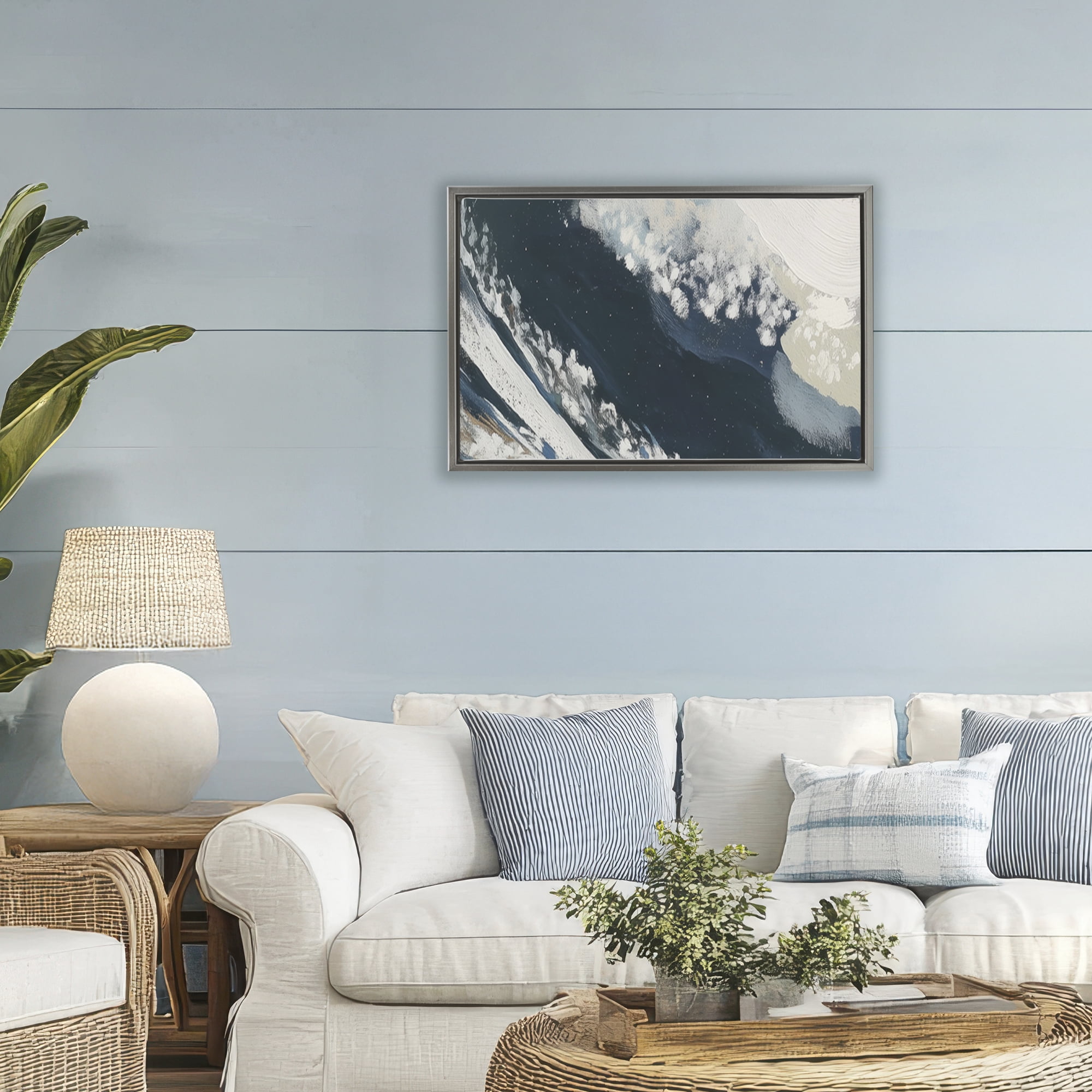 Stupell Industries Boat Wake From Above Gray Framed Floater Canvas Wall Art, design by Chromatic Storm Studio