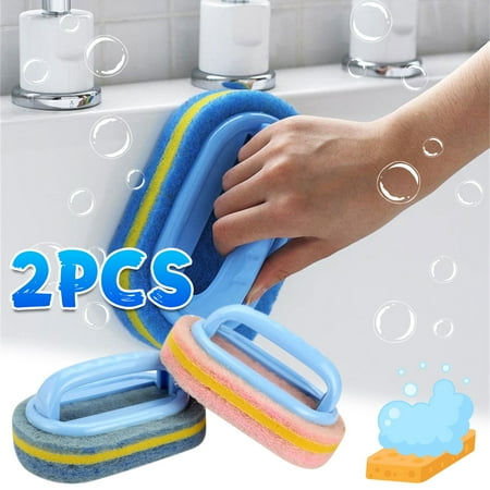 

2Pcs Flexible Plastic Sponge Cleaning Fibre Cotton Bathroom Bathtub Brush With Handle