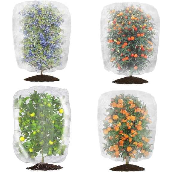 4 Pack Garden Neting Plant Insect Bird Barrier Mesh with Drawstring 3.5Ftx2.3Ft Mesh Plant Covers Freeze Protection Tomato Barrier Bag for Garden Flower Blueberry Vegetables Fruits Bird Eating