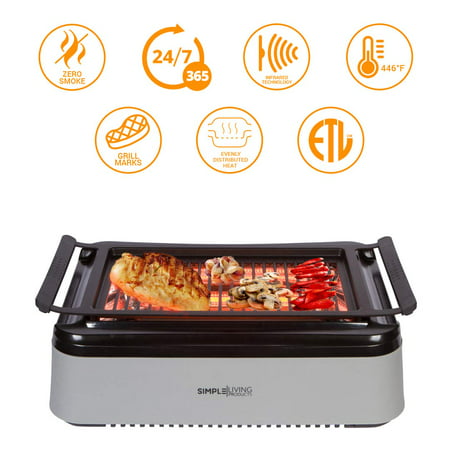 Simple Living Advanced Indoor Smokeless BBQ Grill | Powered with Infrared Technology with Virtually Zero Smoke | Special Reflectors for Indoor Constant Temperatures | Turbo Speed & Easy (Best Rated Indoor Grills 2019)