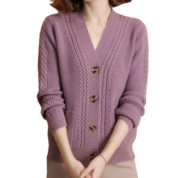 comerut Fall Winter Sweater Coat Single-breasted Thick Knitted Long Sleeve Warm Soft Elastic Buttons Loose One Size Lady Cardigan Sweater Jacket
