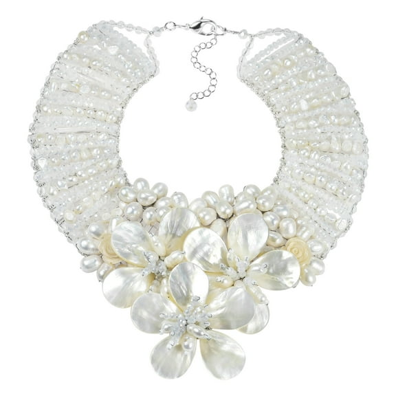 Enchanted Floral Mother of Pearl and Pearl Bridal Necklace
