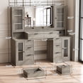 thumbnail image 3 of FANRAL 55" Oversized Fluted Vanity Desk with Lighted Mirror,RGB Cabinet Lighting & Tempered Glass Top,Built-in Charging Station & Multi-Drawer Storage for Bedroom & Beauty Room,Gray Vanity, 3 of 9
