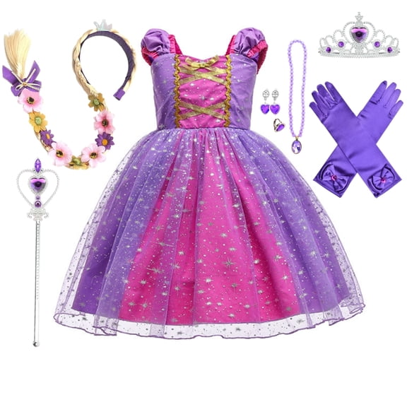 LOEL Girls Princess Dresses Birthday Cosplay Party Fairy Dress up Purple Dress
