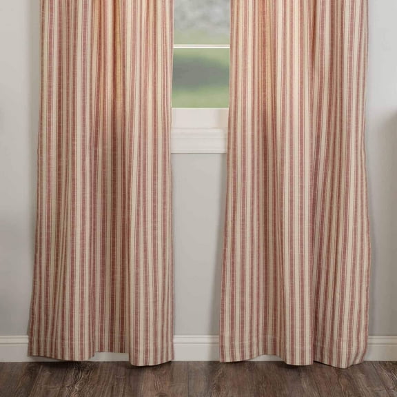 Piper Classics Market Place Red Ticking Stripe 84" Curtain Panels, Set 2, Cotton