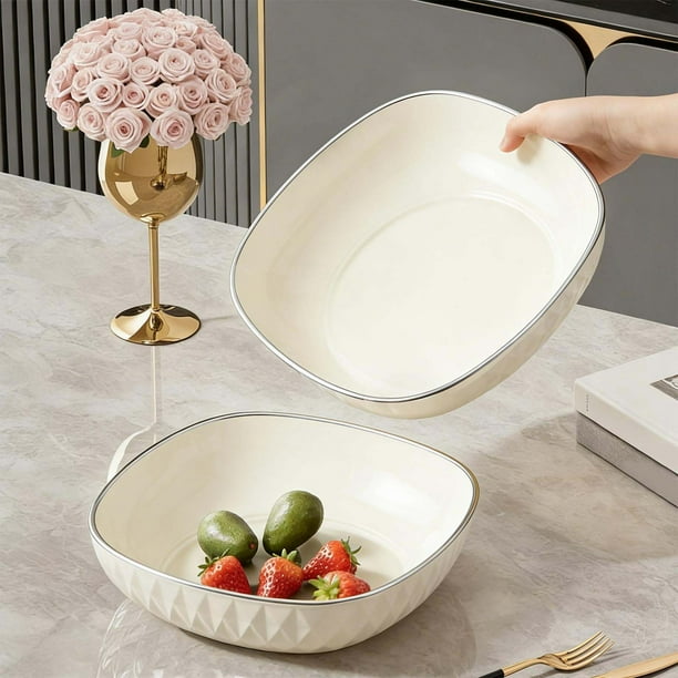 Cesta de ensalada de plástico en bandeja de verduras | Transparente, Blanco, Amarillo, Negro | Cuenco de polipropileno duradero de 7,87"x7,87" | Plato para servir aperitivos desagüables en casa