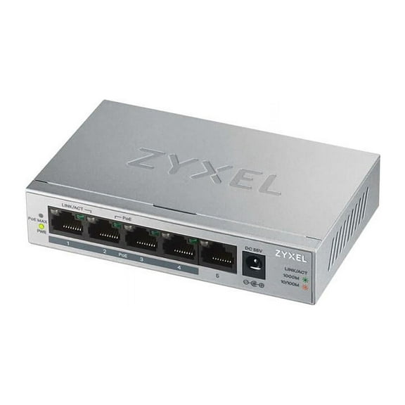 ZyXEL GS1005HP 5 Port POE  Gigabit Ethernet Switch, 4 x PoE, 60W Budget, Fanless Metal, Desktop, 802.3at 802.3af, GS1005HP