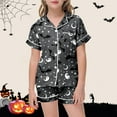 thumbnail image 2 of Gelikeya Cute Pjs for Teen Girls 10-12 Halloween Pajamas Short Sleeves Collared Shirts Shorts 2pc Outfits All Saints' Day Loungewear Teen Girl Clothes 2-13Y (Grey, 10-11 Years), 2 of 5