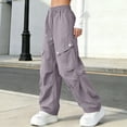 thumbnail image 4 of Xyant Parachute Pants for Girls Cargo Jogger Pants Wide Leg Streetwear Kid Teen Jogger Trousers with Pockets 5-16 Years (Purple,11-12 Years), 4 of 6