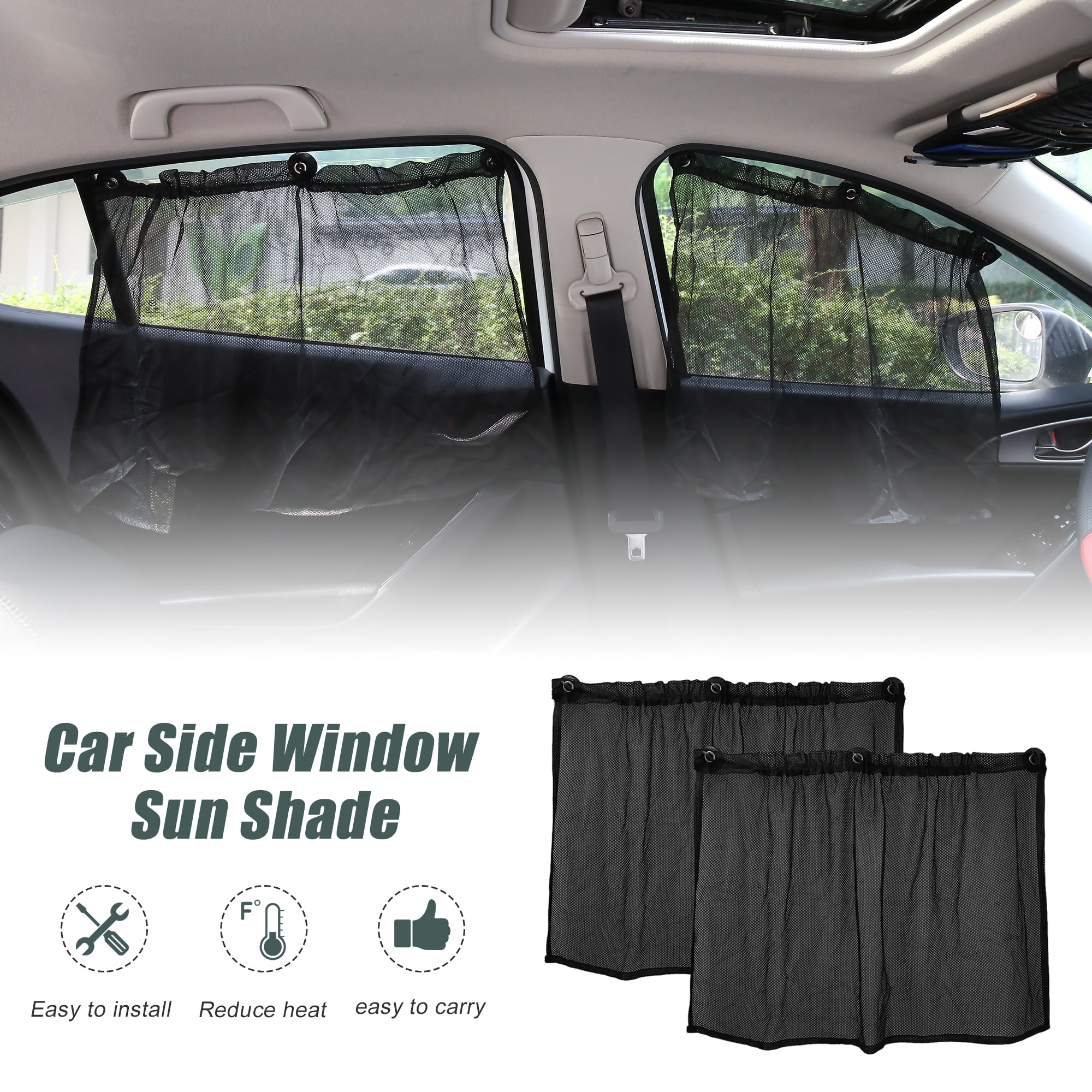 Unique Bargains 2Pcs Black Car Foldable SunShade Side Window Mesh Curtain Protection
