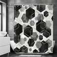 thumbnail image 4 of Black Shower Curtain, Black Grey Abstract Geometric Modern Grid Pattern Minimalist Bath Curtains Waterproof Fabric with Hooks for Home Decor, 72Wx72H, 4 of 6