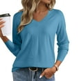 thumbnail image 2 of Zedker Cashmere Sweaters for Women Cozy V Neck Long Sleeve T Shirt Knit Pullover Tops Lightweight Soft Jumper Sweater Blue S, 2 of 10