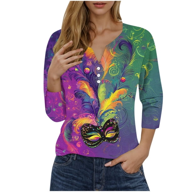Blusas para las Mujeres Casual Impreso 3/4 Manga V Cuello Botones, Ligero Estante de Imitación para el Uso Diario Del Hogar