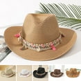 thumbnail image 2 of Bohemia Style Straw Hat Tassel Shell Colorful Rope Decor Non-stuffy Unisex Big Brim Sunscreen Jazz Hat Fashion Accessories, 2 of 7