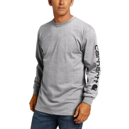 Carhartt Heavyweight Work Shirt - Carhartt Men's Big & Tall Signature Sleeve Logo Long Sleeve T-Shirt Original Fit,Heather Grey,XX-Large Tall