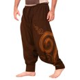 thumbnail image 2 of Holloyiver Men's Cotton Linen Hippie Pants Drawstring Printing Casual Long Trousers Running Joggers Sweatpants Baggy Harem Pants For Brown,XL, 2 of 9