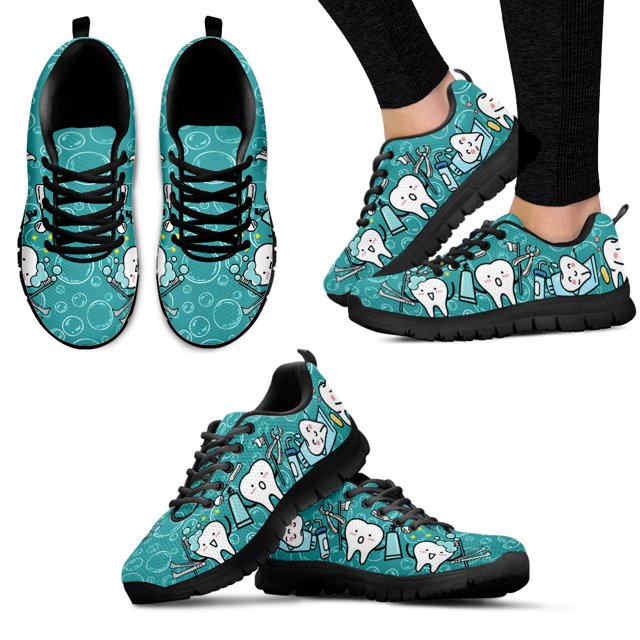 Zapatos casuales con estampado de dientes dentales rosas para mujer, zapatillas planas de malla de aire, cómodos, con dibujos animados