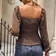 thumbnail image 4 of Blusa Cuello cuadrado Cintura Adelgazante Manga larga Impresión Tops de moda para mujer, 4 of 6