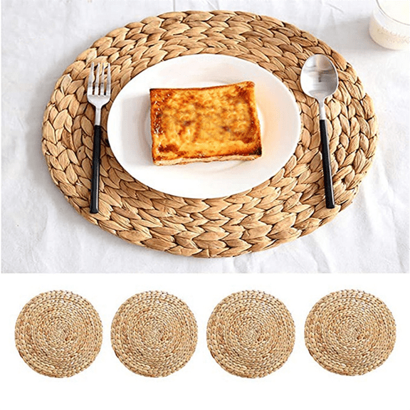Woven Placemats, Round Placemats,Rattan Placemats,Round Woven Placemats Set, Heat-/Non- Dinner Plates, 6PCS
