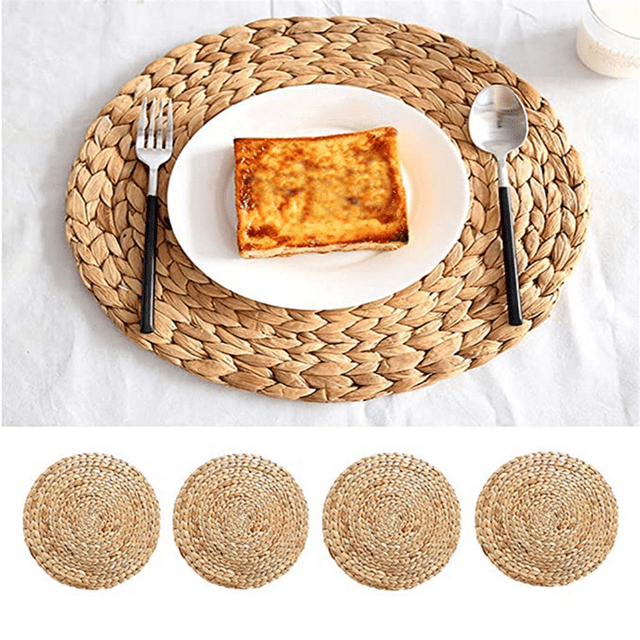 Woven Placemats, Round Placemats,Rattan Placemats,Round Woven Placemats Set, Heat-Resistant/Non- Dinner Plates, 6PCS