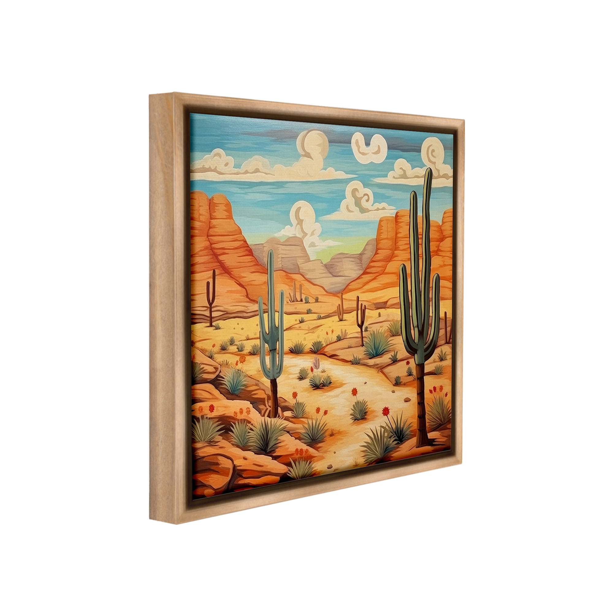 Stupell Industries Desert & Swirling Clouds Landscape Painting Brown Floater Framed Canvas Art Print Wall Art, 18 x 18