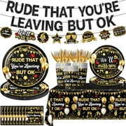 142pcs Going Away Party Decorations Rude That You’re Leaving But OK Party Supplies for Coworkers Retirement Leaving Farewell Paper Plates Napkins Banner We Will Miss You Decorations (Black)